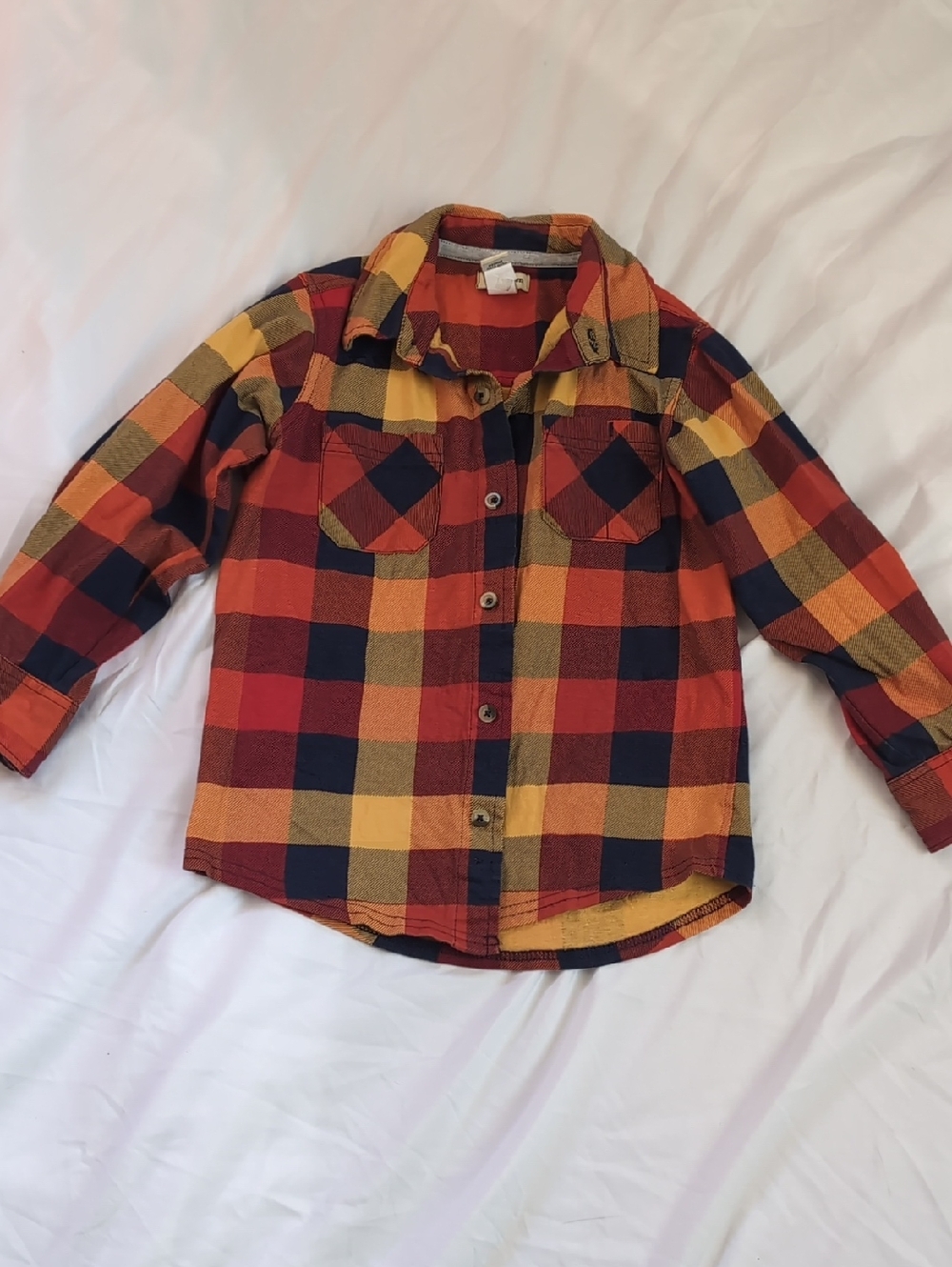 Ruff Hewn Red, Yellow & Navy Plaid Button-Down Flannel Shirt - Bright & Soft